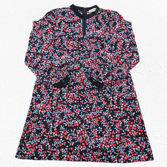 LOFT Black Floral Berry Print Velvet Collar Retro Knee Length Dress Size Small - Picture 1 of 12
